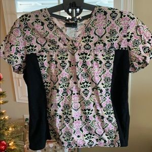 XL Cherokee brand flower print scrub top.